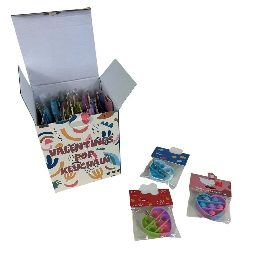 New In Box Valentines‎ Multicolored Heart Pop Keychains Individually Wrapped 30